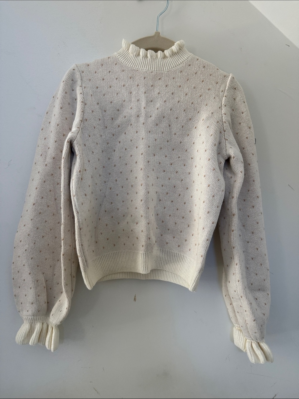 Janie & Jack Cream Ruffle Neck Sweater - Knit Long Sleeve